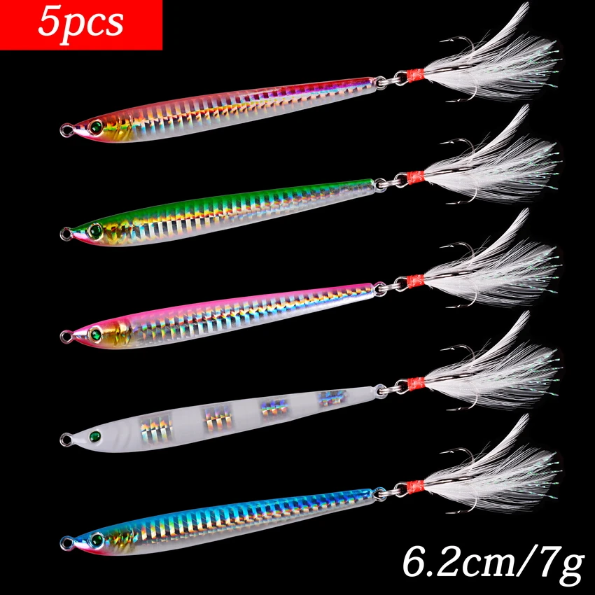 Señuelos de Pesca de Metal, anzuelos de fundición lenta, 7G, 10G, 14G, hundimiento en la orilla, aparejos de pesca de mar, 5 unids/lote - imagen 3