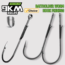 9KM 10-20 piezas Baitholder anzuelo de gusano pesca gancho de acero alto en carbono para pesca de lubina volteando punzonado lanzamiento Texas Drop Shot Rig