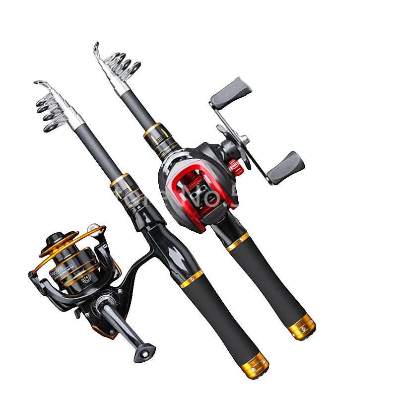 Caña retráctil portátil, mango de pesca volteado de carbono, mango recto, Base de dos ruedas, transporte aplicable con área multiagua - imagen 3