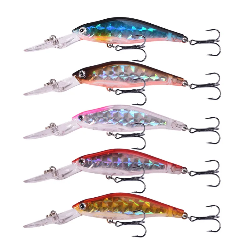 5 piezas, un juego de señuelos de pesca en forma de pececillos de diferentes colores, wobblers láser de plástico de hundimiento lento, cebo artificial para perca, carpa, lucio, crankbait