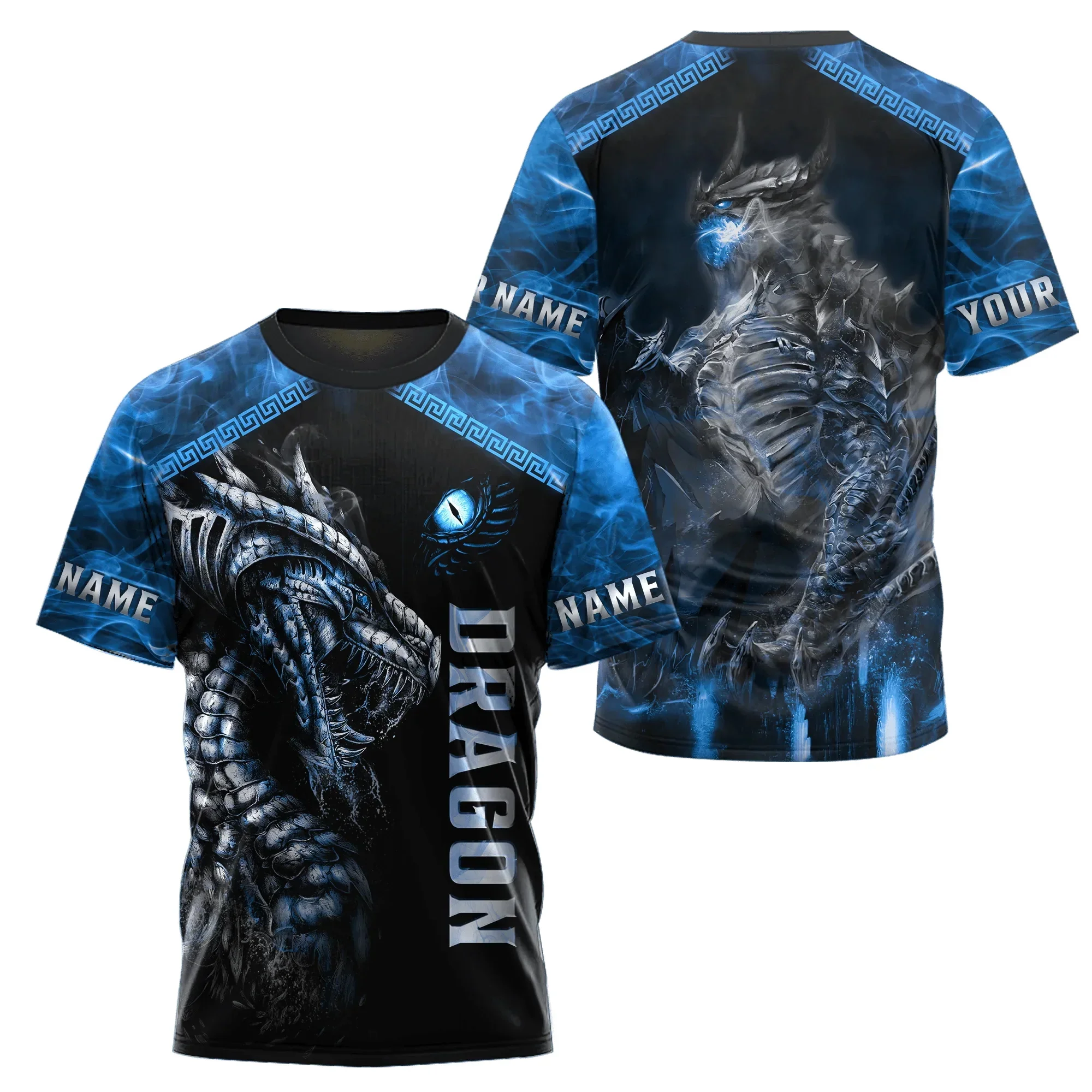 Camiseta de moda para hombre con estampado 3D de nombre personalizado con tatuaje de dragones azules, pantalón corto informal Unisex de verano TX296