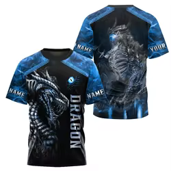 Camiseta de moda para hombre con estampado 3D de nombre personalizado con tatuaje de dragones azules, pantalón corto informal Unisex de verano TX296