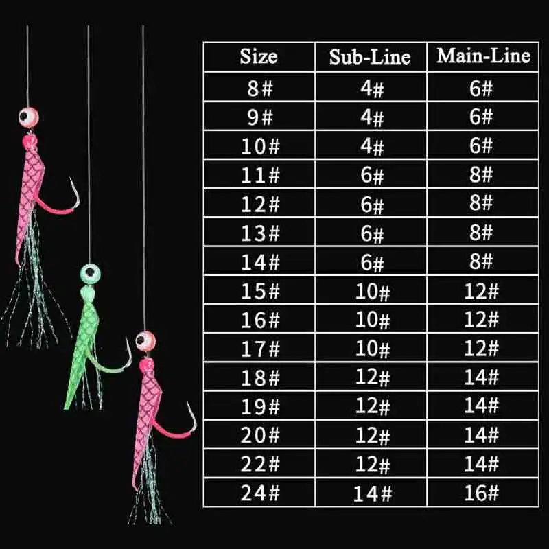 6/9 anzuelos Sabiki Rigs Señuelos de pesca de agua salada aparejos de cebo piel de pescado Real gancho de cuerda caballa que brilla en la oscuridad Flash Sabiki Rigs - imagen 5