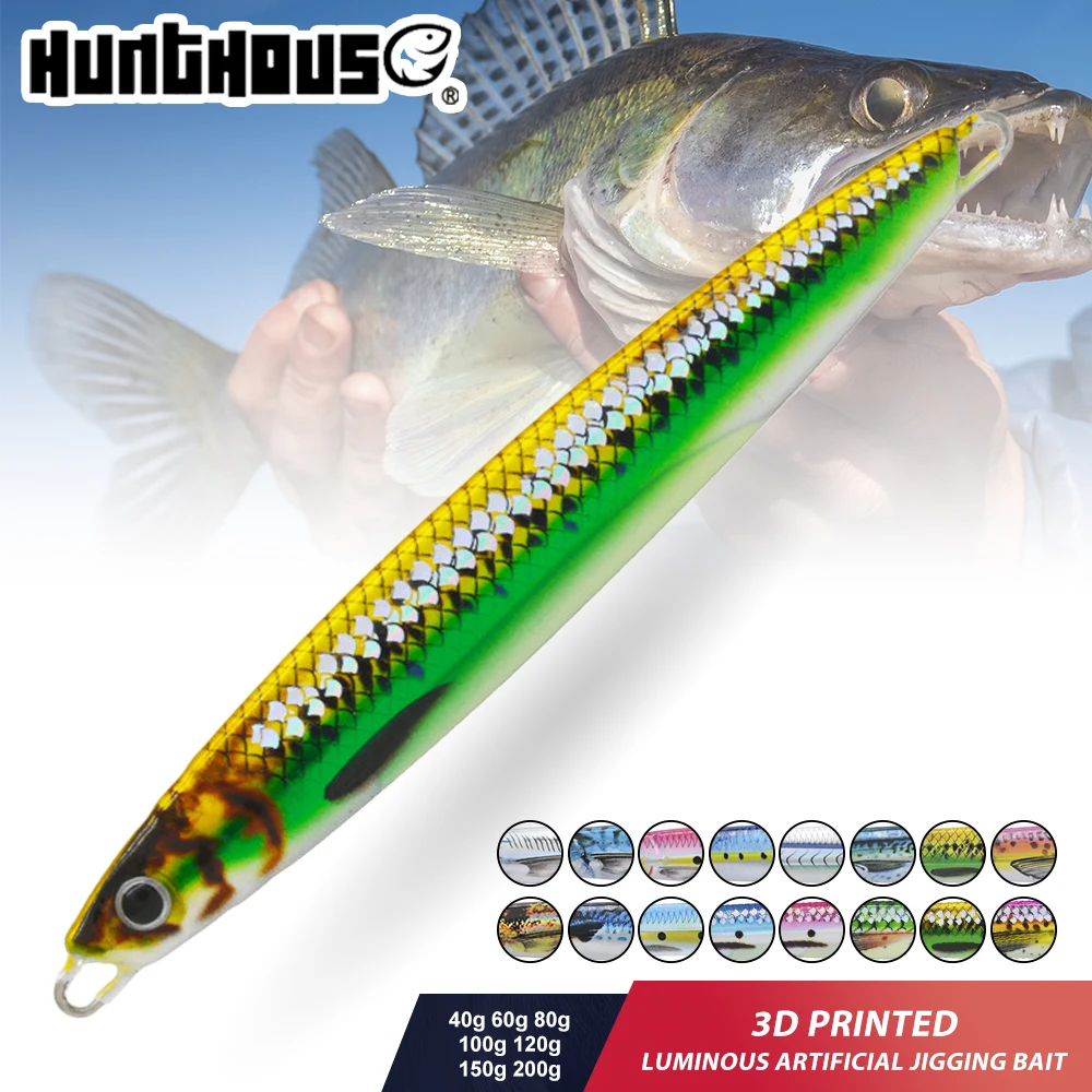 Hunthouse-señuelo de pesca de plantilla de Metal impreso en 3D, Jigging Trolling, 40g/60g/80g/100g/120g/150g/200g, pez azul y caballa de agua salada que se hunde - imagen 2