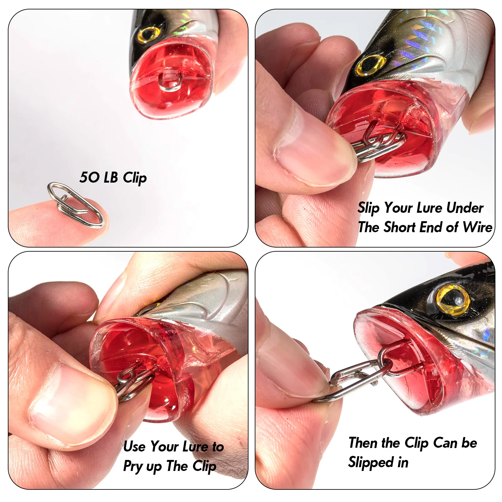 Clip de potencia a presión para pesca, Clip de velocidad de acero inoxidable, conector de enlace rápido de cambio rápido para Crankbait Swimbait Minnow, 50 Uds. - imagen 5