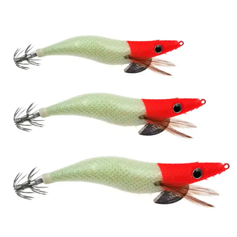 Plantillas luminosas de calamar, cabeza blanca y roja, color negro, tamaño 2,5, 1 Uds. #   3.0 #   3.5 #   Señuelo de pesca de sepia y camarones de madera con anzuelo de calamar y pulpo - imagen 2