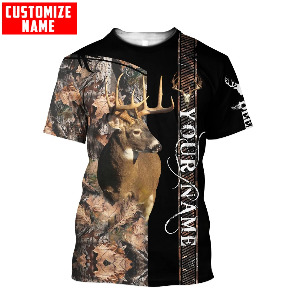 Camiseta personalizada con nombre de caza de ciervos y estampado 3D para hombre, camiseta fresca de verano Unisex de manga corta, camisetas informales TX254 - imagen 3
