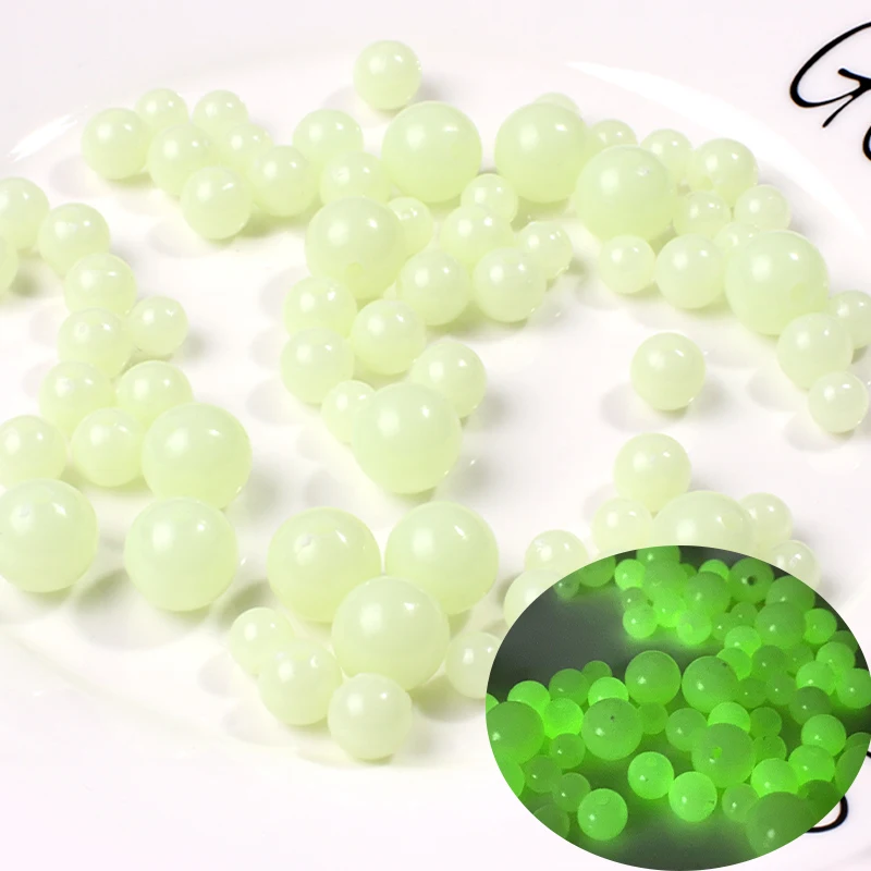 Cuentas luminosas para pesca, frijoles espaciales de 4mm, 5mm, 6mm, 100 unids/bolsa, señuelo de goma suave, bolas flotantes brillantes para aparejos de pesca al aire libre