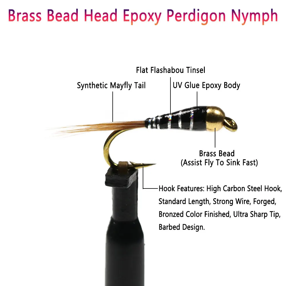 Bimoo 6/8 Uds cabeza de cuentas de latón epoxi Perdigon Ninfa mosca hundimiento rápido Ninfa húmeda europea para trucha Grayling perca Señuelos de pesca con mosca - imagen 2