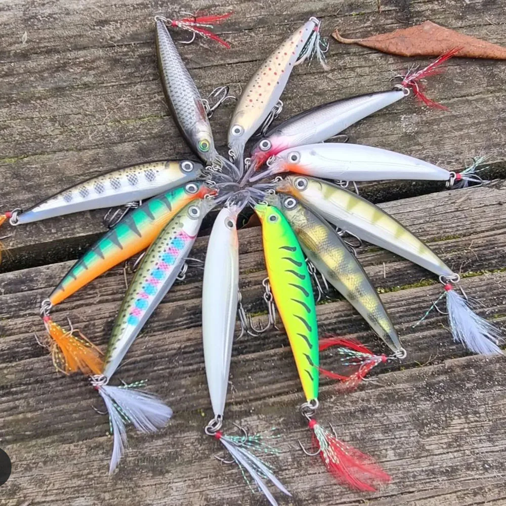 Cebo Artificial duro de suspensión de 10 piezas, 9cm, 8g/11cm, 13,4g, señuelo de pececillo realista, aparejos de pesca de lubina Wobbler, anzuelo de agua salada - imagen 2
