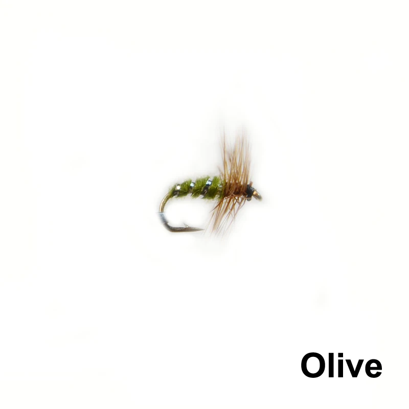 3 colores surtidos 6 uds Bobs Bits simulando insectos emergentes para adultos 14-16 #   Moscas secas de agua de superficie de oliva/negro/clareta para trucha marrón - imagen 4