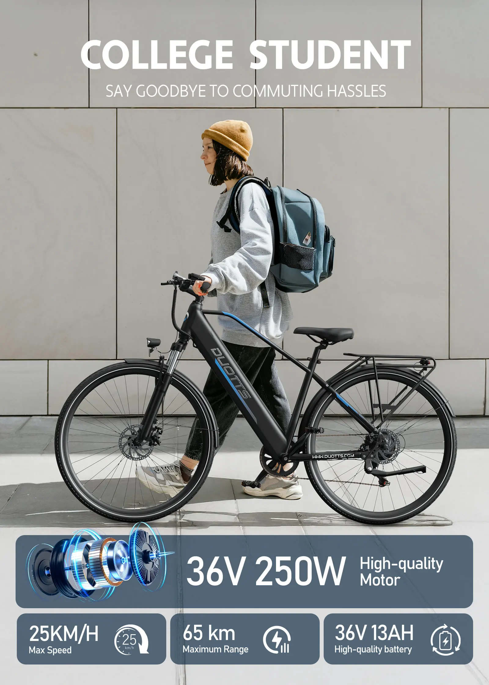 Bicicleta eléctrica DUOTTS C29 Lite – 250W para desplazamientos urbanos - imagen 2