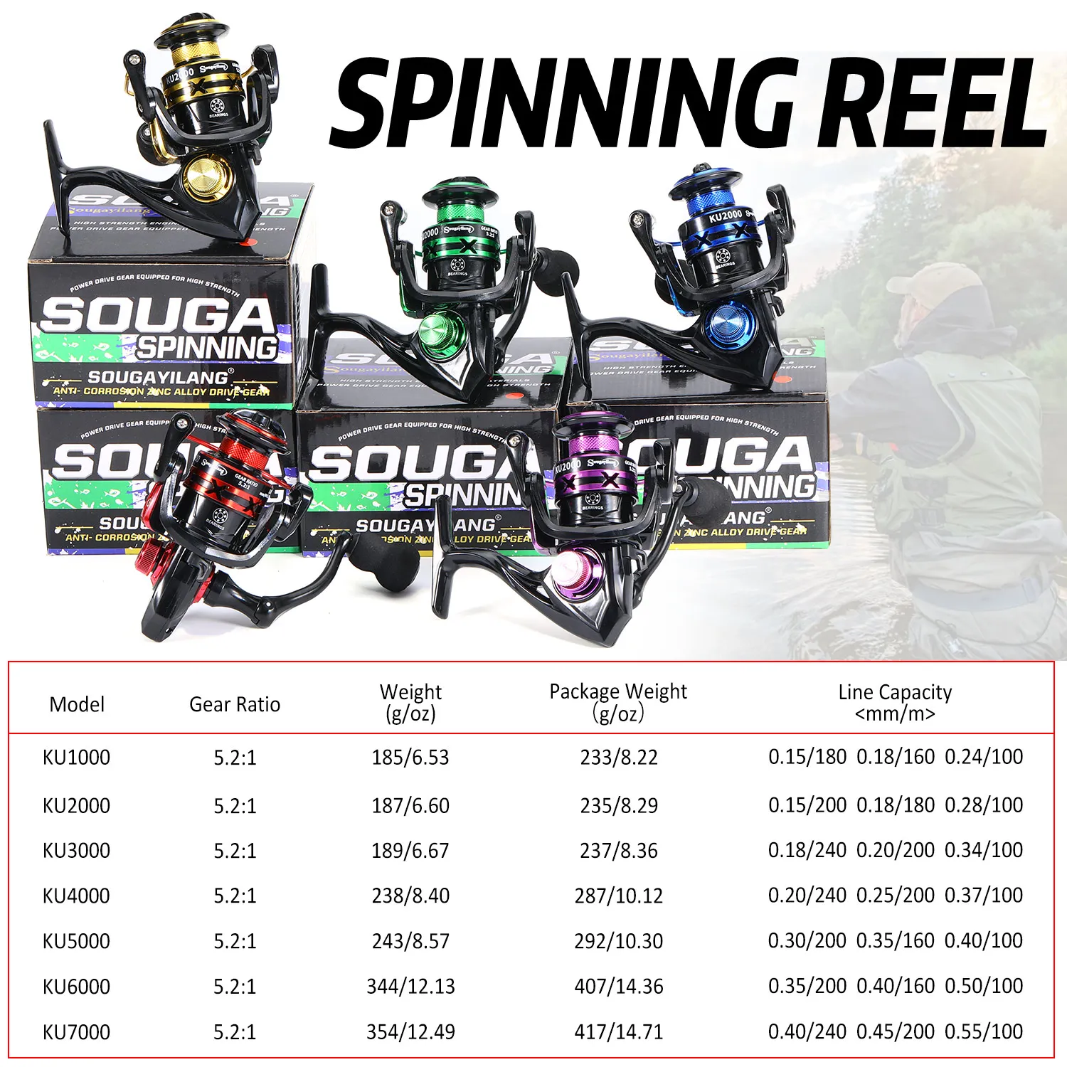Sougayilang Carrete de spinning aluminio – Arrastre de alta potencia - imagen 2