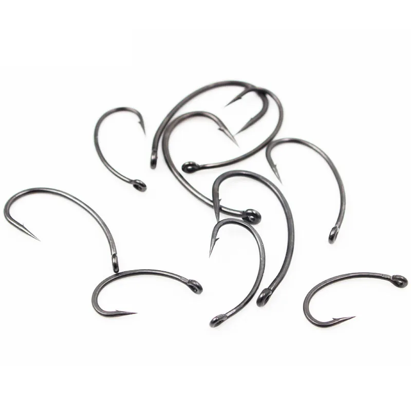 50 piezas tamaño 2 # ,4 # ,6 # ,8 #   Acero al carbono duro negro con gancho de púas pesca de carpa europea Gnippen pequeño gancho de mango curvo - imagen 4