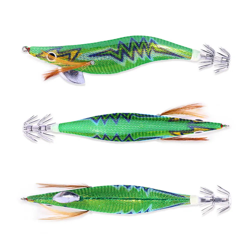 3,5 Pesca calamar Jigging ganchos madera camarones Jig señuelo cebo Artificial 14Cm-18G pulpo sepia aparejos de Pesca con sonajero - imagen 5