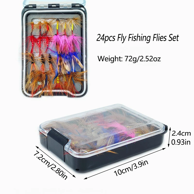 24 unids/caja Señuelos de Pesca con mosca insectos artificiales pesca moscas cebos para trucha carpa pesca señuelo conjunto caja - imagen 2