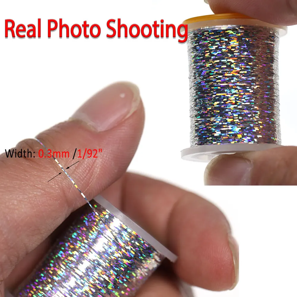 ICERIO-oropel plano de Mylar para atar moscas, 150 yardas, 0,3mm de ancho, cinta de Flash holográfica para atar ninfas, señuelos de pesca con mosca húmedos y secos - imagen 5