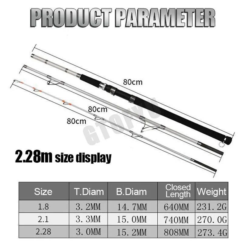 Caña de pescar portátil para balsa de barco, señuelo giratorio superduro de 20kg, caña de pescar de carbono de 1,8 M, 2,1 M, 2,28 M, caña de pescar Jigging Trolling - imagen 4