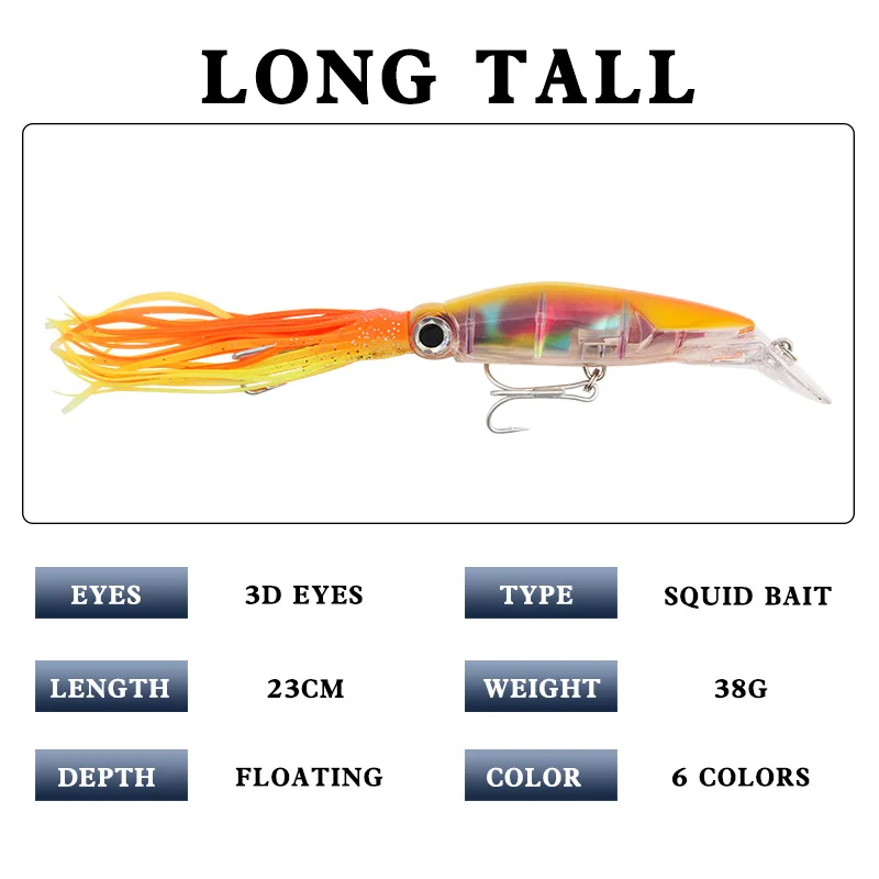 Señuelo Artificial de Calamar de 23 cm/38 g, 1/3 Piezas, Jig de Plomo Resistente, Ideal para Pesca de Arrastre de Salmón, Lubina y Trucha - imagen 3