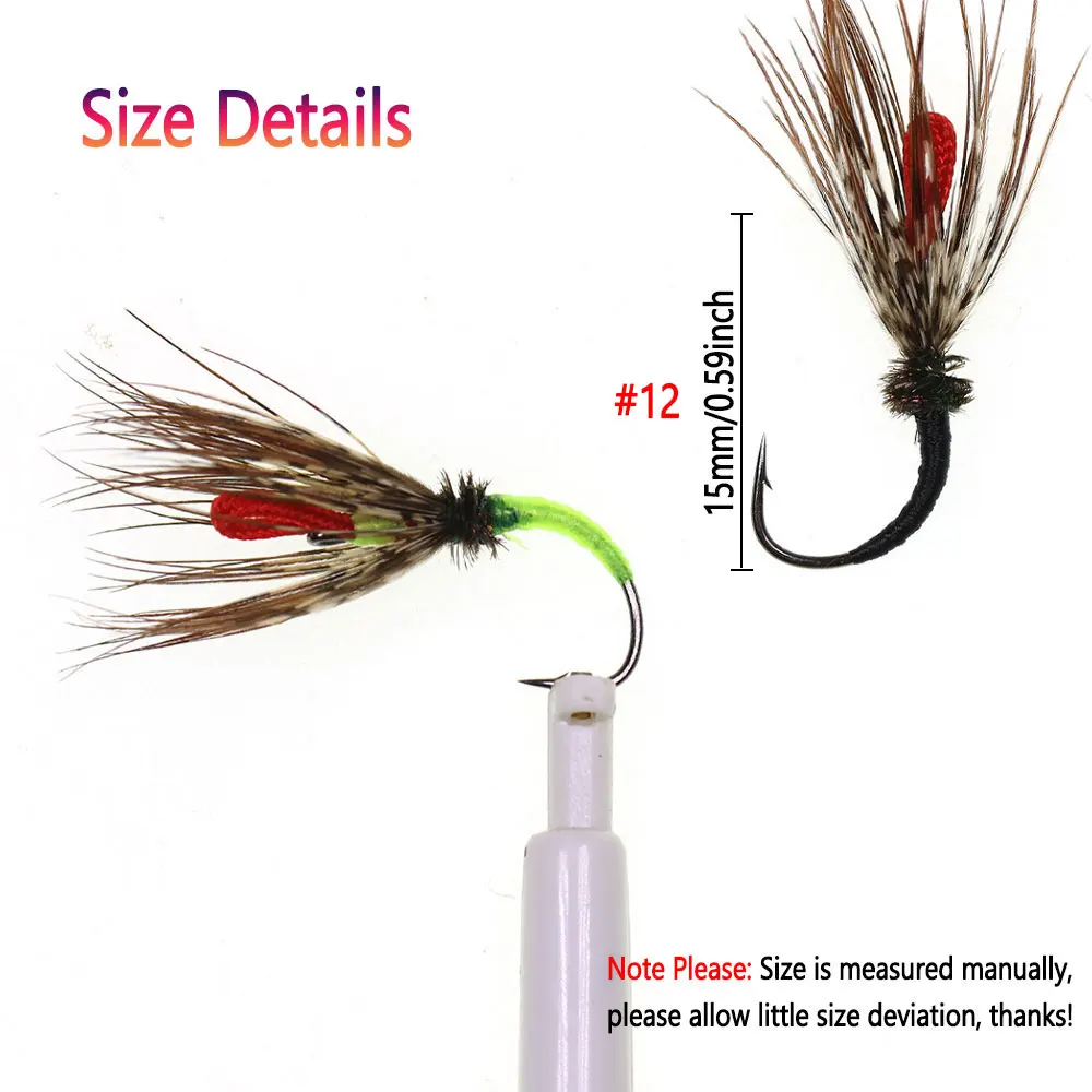 Bimoo 6PCS # 12 los prácticos moscas Tenkara paracaídas Grizzly Hackle mosca húmeda Kebari trucha Steelhead Grayling cebo de pesca señuelos - imagen 5