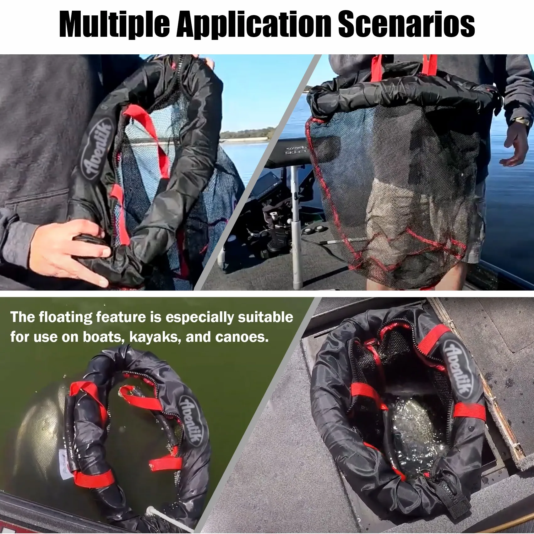 Aventik Cesta flotante para peces Bolsa de pozo vivo con malla de goma reforzada, red de pesca plegable para barcos, kayaks y canoas - imagen 2