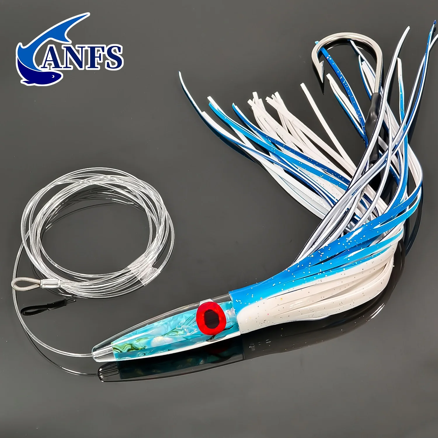 ANFS-señuelo de pesca curricán con cabeza de resina de 11,8 ", 1 señuelo de juego grande aparejado y listo para atún, Wahoo, pez espada y pez recortado - imagen 5
