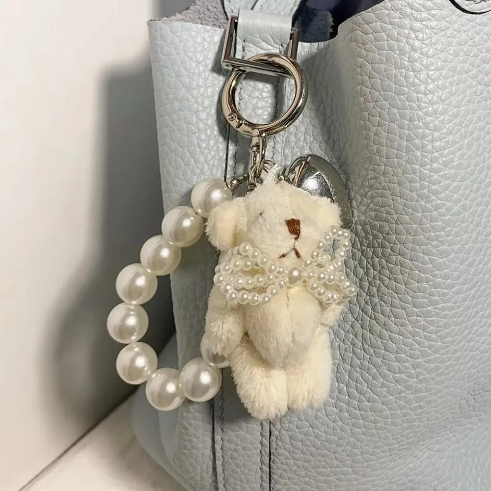Oso de peluche con perlas de imitación, cadena para teléfono móvil, regalo, adorno colgante, colgante para muñeca, bolso, colgante para bolso de muñeca, colgante con dijes