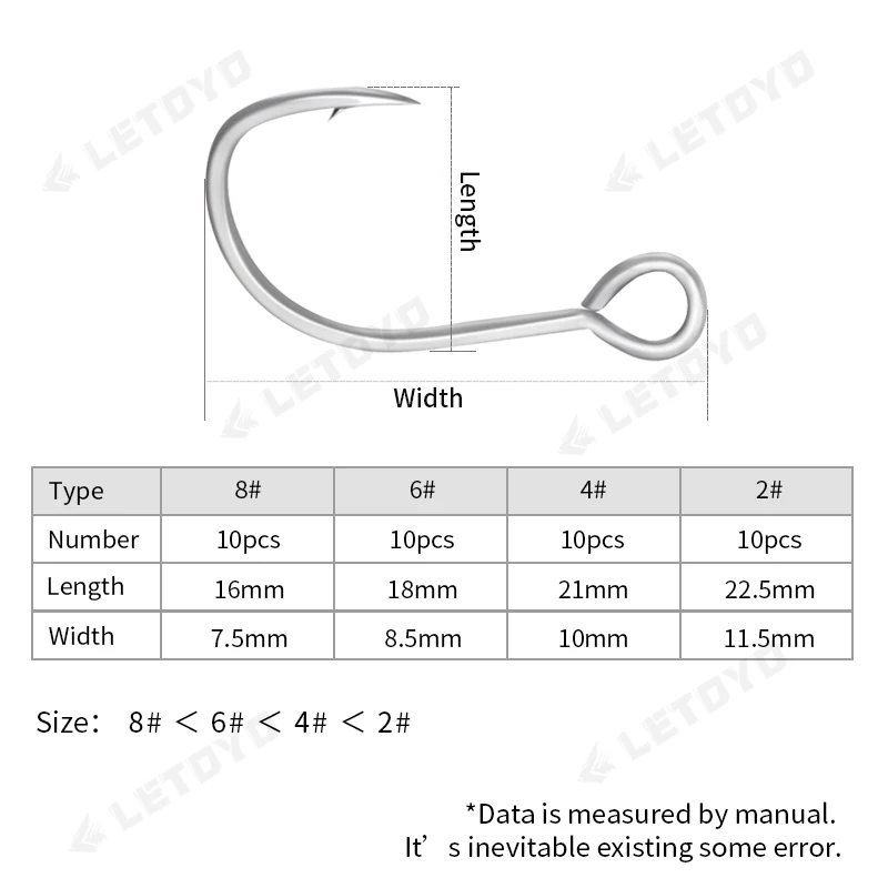 LETOYO 10 piezas 2#-8# anzuelos de cebo duro de acero con alto contenido de carbono anzuelo de pesca aguja fuerte y afilada accesorios de pesca de lucio trucha lubina - imagen 5