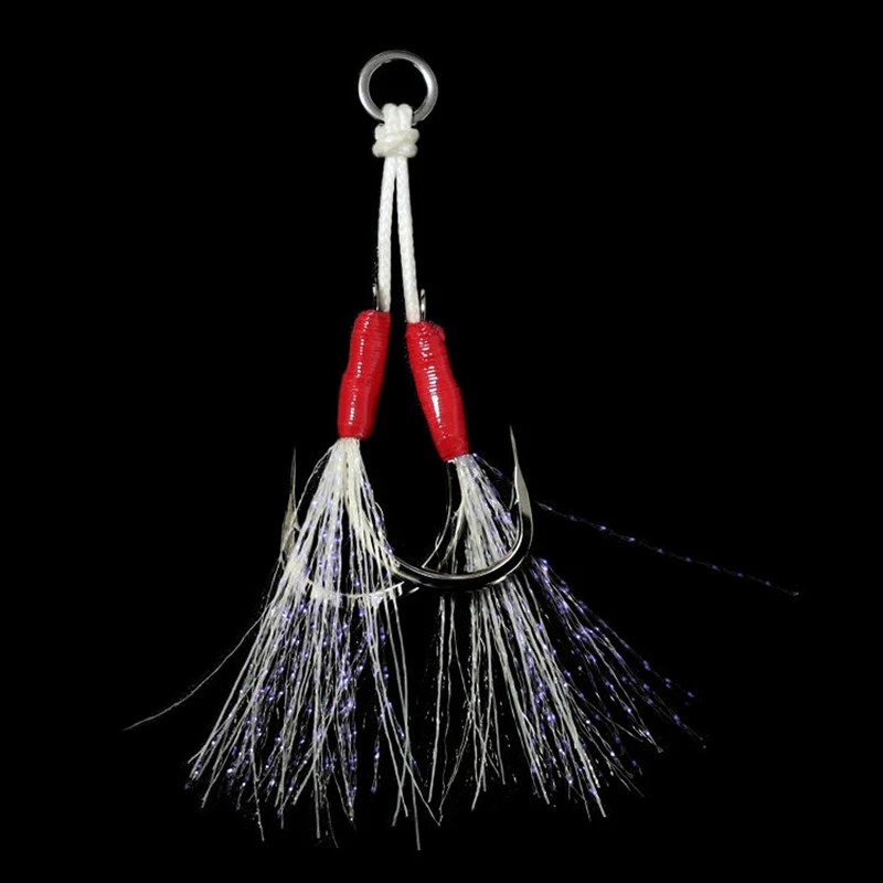 ZYZHE Anzuelo JIG doble luminoso con pluma – Acero alto carbono - imagen 2