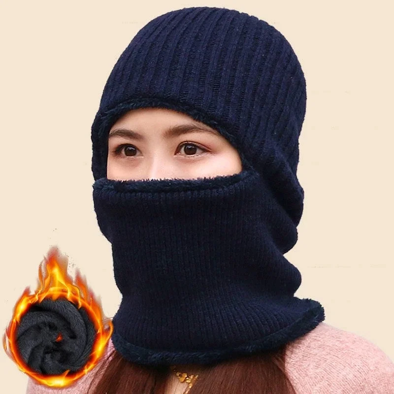 Gorro de invierno de lana Coral para hombre, bufanda, gorro tejido de lana transpirable cálido para mujer, gorro de protección de doble capa - imagen 5