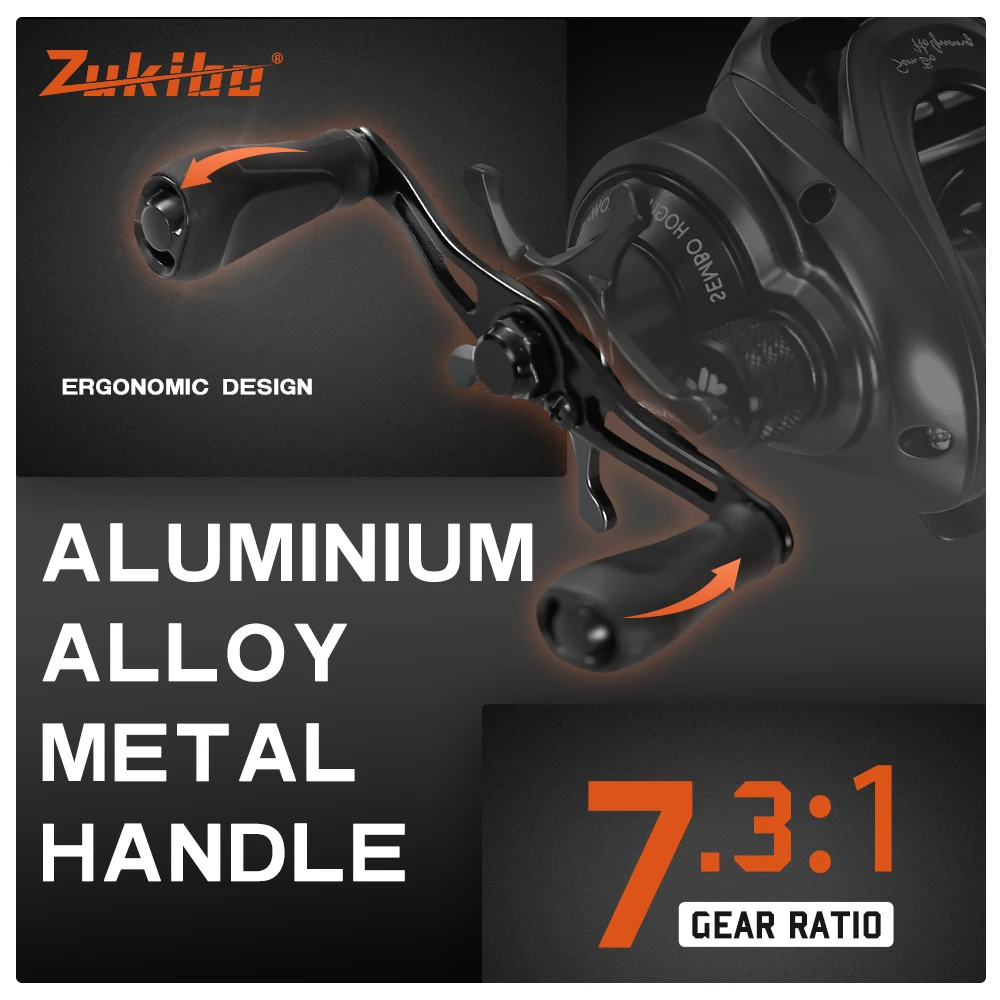 ZUKIBO-carrete de Baitcasting Hongguang, arrastre de 5KG, carrete profundo 7,3: 1, marco de aluminio, lado de carbono, doble Mango, carrete de Metal Jigging, agua de mar - imagen 3