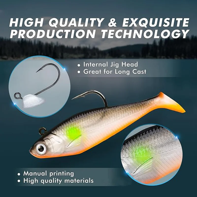 Señuelos de Pesca de lubina piezas, Señuelos de Pesca de plástico suave para agua dulce, agua salada, Lucio, trucha, Walleye, regalos de pesca para hombres, 6 uds. - imagen 5