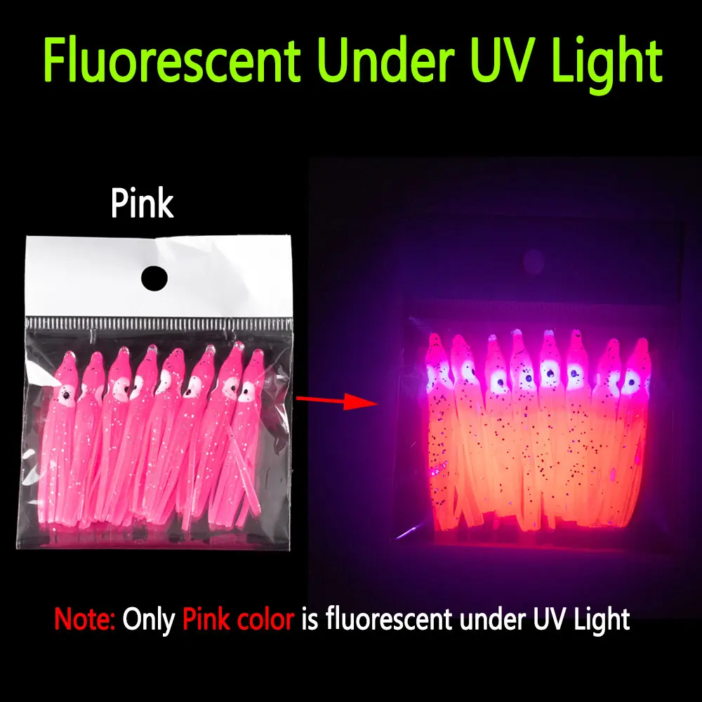 Falda de calamar suave para pesca en el mar, señuelos blandos, faldas de cebo de pulpo, accesorios de aparejos de pesca de agua salada, 5cm, 3 bolsas = 24 piezas - imagen 5