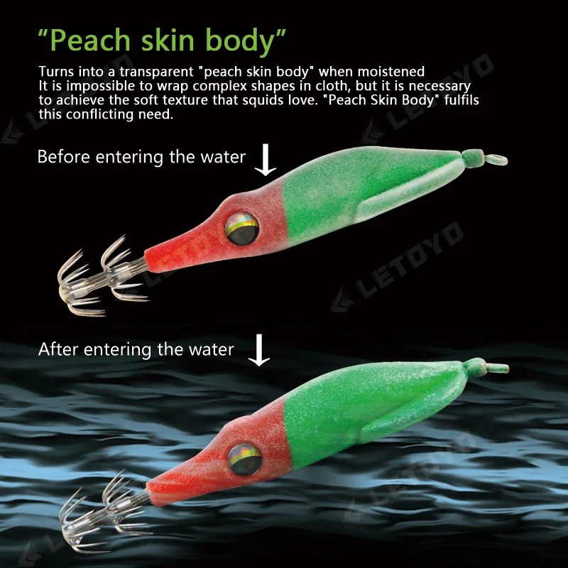 LETOYO 360 °   Giratorio Superficie blanda 2.5 #   Señuelo de calamar, cebo Artificial, plantilla de calamar para Webfoot, pulpo, sepia, señuelos de pesca de mar - imagen 5