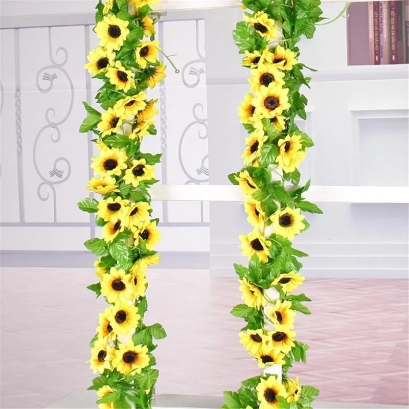 1/2/5 Uds 260cm guirnalda de girasol amarillo Artificial flor vid boda Floral arco decoración seda - imagen 3