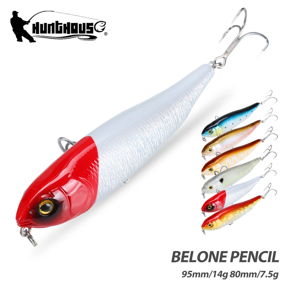 Hunthouse-señuelo de pesca con lápiz Belone flotante, cebo duro Topwater, superficie de 95mm/14g, 80mm/7,5g, WTD Wobblers, aparejos de lubina de agua salada