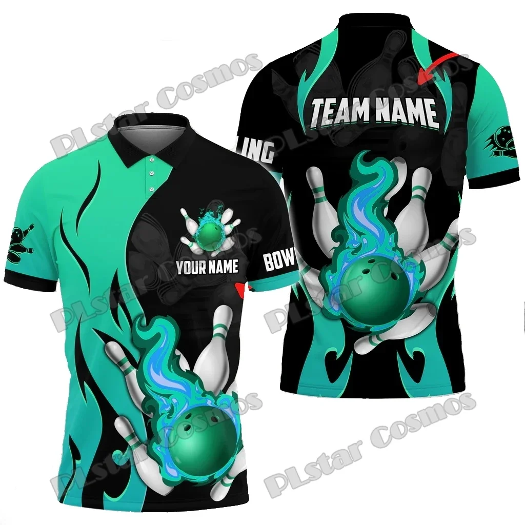 Bowlen en pinnen Magic Fire Veelkleurig Aangepaste naam 3D-geprinte herenpoloshirts Zomer Casual Unisex Premium poloshirt PLP73 - imagen 2