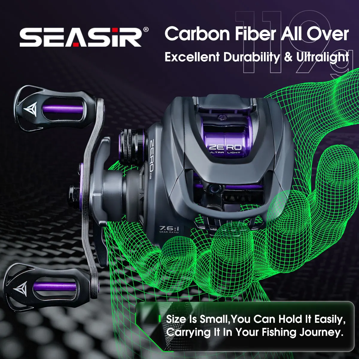 Seasir ZERO119 Carrete Baitcasting BFS 119g Fibra de Carbono Ultraligero - imagen 2