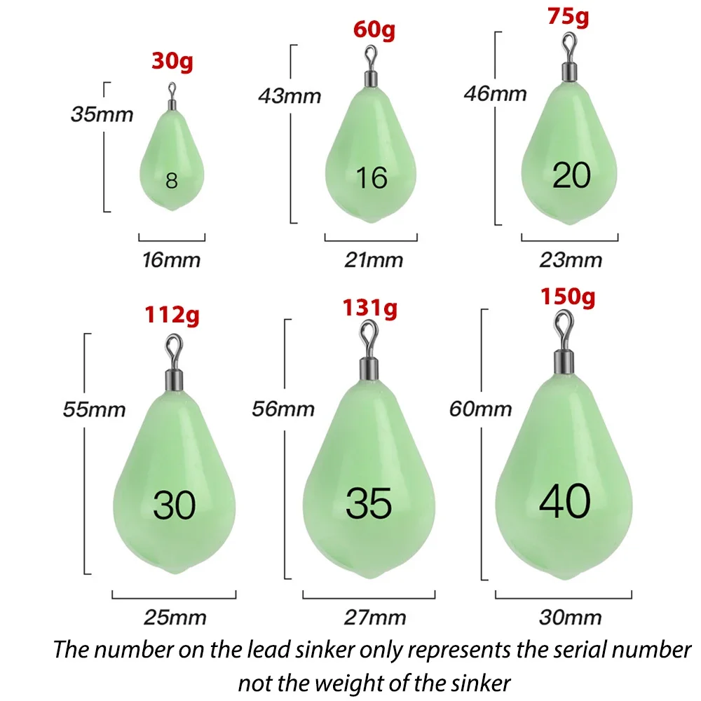 Plomos luminosos con gotitas de agua, pesas de plomo con accesorios giratorios de pesca en el mar, 30g, 60g, 75g, 112g, 131g, 150g, 1 unidad - imagen 2