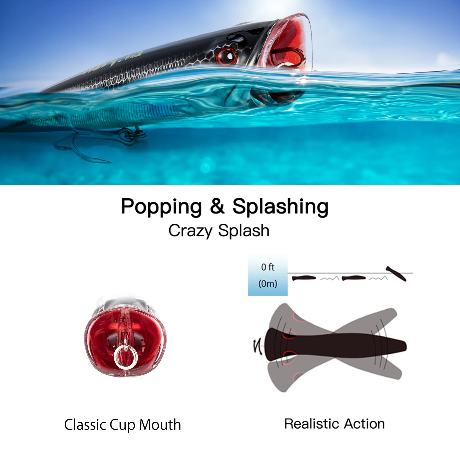 Topwater-Señuelos de Pesca Popper de 15g, cebo Artificial de 10cm para pesca de Surf en alta mar, Wobblers, enchufe de agua salada, atún, trucha, lubina, juego grande - imagen 4