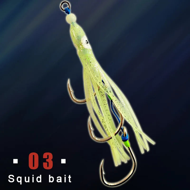 Anzuelo biomimético para pulpo, anzuelo de cuerda de calamar con brillo nocturno, anzuelo de pesca de mar con llama y luna de 14cm, anzuelo con placa de hierro, anzuelo Parker - imagen 3