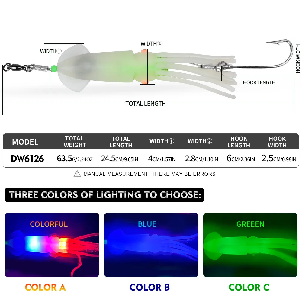 Señuelos de pesca de calamar de agua salada, anzuelos LED, plantilla de calamar, halibut, Lincod, pelador de salmón, señuelos de curricán, faldas intermitentes, 1 unidad - imagen 2