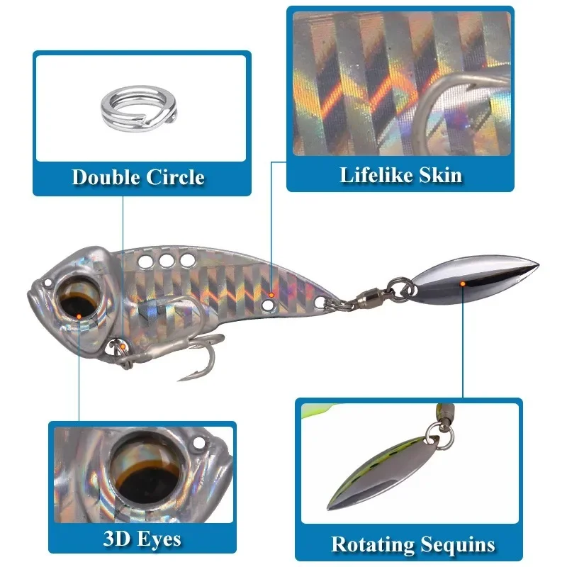 Señuelo de pesca de Metal con cola de cuchara giratoria, Wobbler duro, Crankbaits, aparejos giratorios con vibración, 8,5g, 12,5g, 17g, 1 unidad - imagen 4