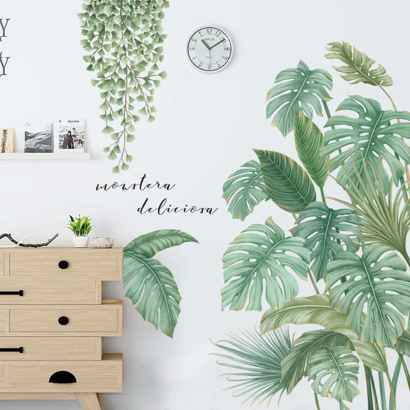 Pegatina artística de pared de plantas de hojas de Monstera Tropical, calcomanías de pared nórdicas, pegatinas de vinilo para sala de estar, dormitorio, cocina, decoración del hogar - imagen 5