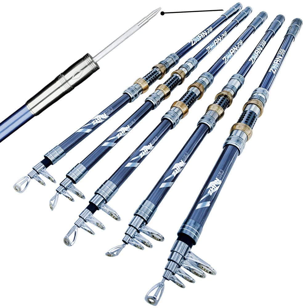 Cañas de pescar telescópicas para Surf, 2,1/2,4/2,7/3,0/3,6 m, potencia giratoria de carbono, lanzamiento de Surfcasting, caña de pescar de fundición larga costera