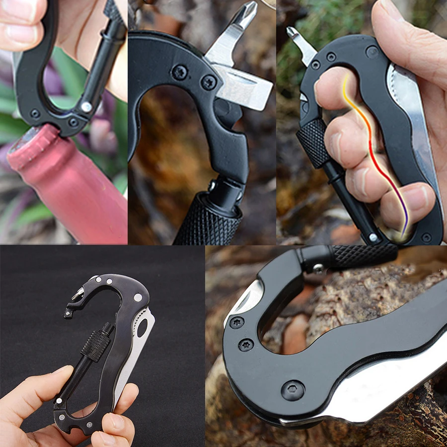 Tool múltiple compacto con un cuchillo de botella y gancho para uso versátil al aire libre