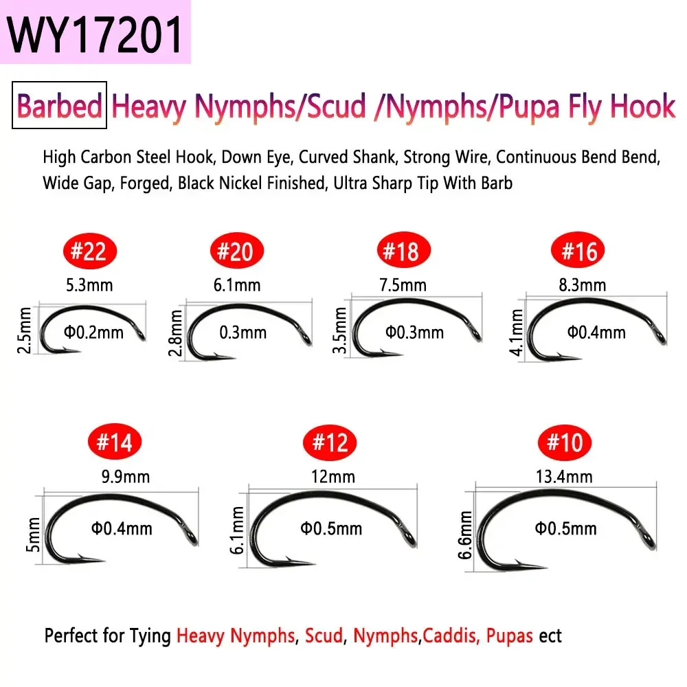 Bimoo 50 Uds. Gancho de atado de moscas sin púas de acero rico en carbono para plantilla de ninfa húmeda seca huevo de ninfa Caddis Pupa señuelo de pesca de trucha mosca - imagen 5