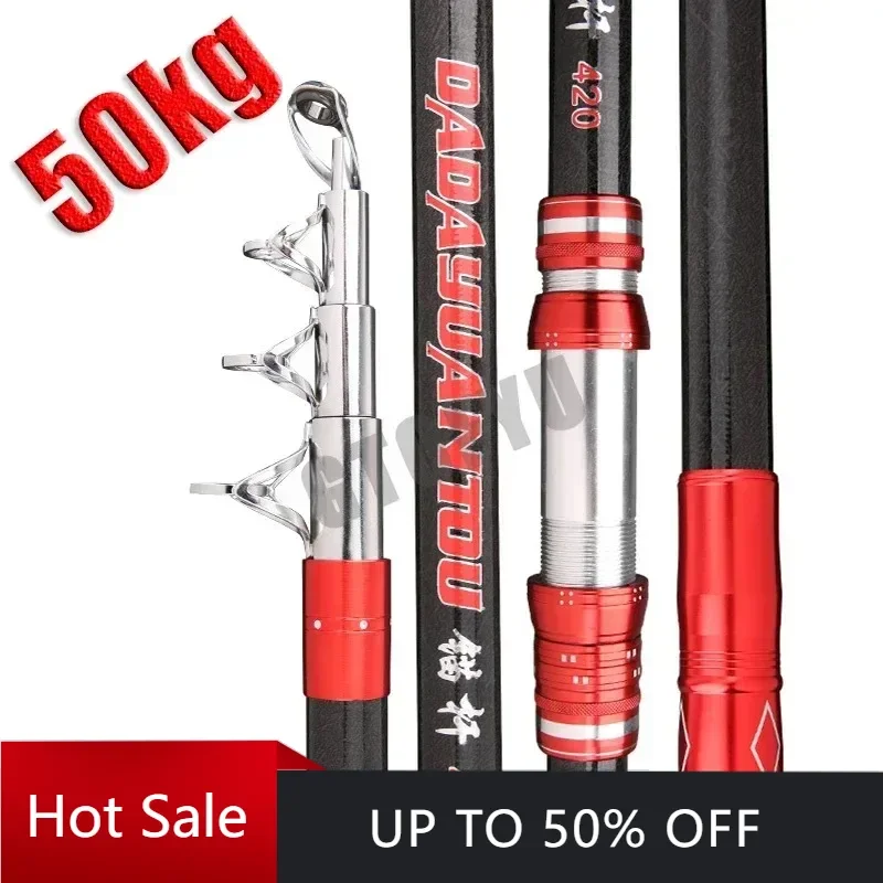 Caña de pescar de carbono de 2,1-4,5 M, 50kg por encima, caña de lanzamiento de larga distancia superdura, barco de mar telescópico, equipo de pesca de alta calidad - imagen 5