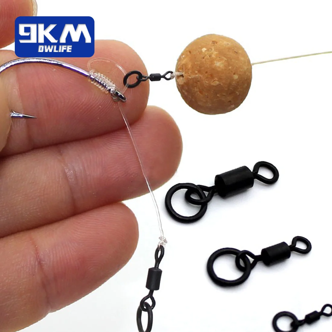 Giratorio de pesca de carpa de 9KM, 30 ~ 60 uds., giratorio de cambio rápido con anillo, Micro anillo de gancho negro mate, anillo de enlace, aparejos de pesca de carpa - imagen 4