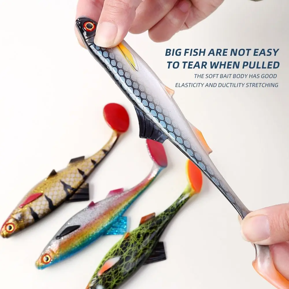 Señuelos de pesca blandos portátiles de 15CM, cola en T, pez Artificial, cebo falso simulado, ojos 3D de silicona, cebo Artificial para pesca - imagen 3